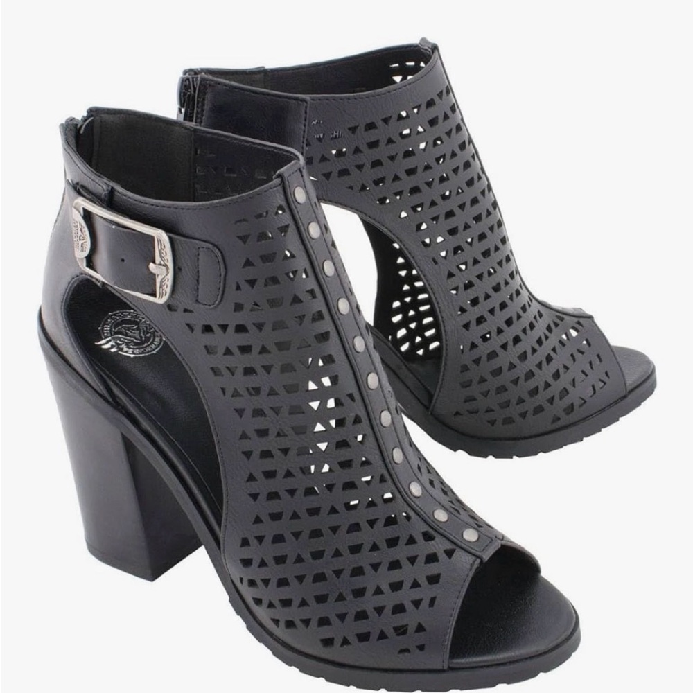 Milwaukee Leather Women's Black Mesh Open-Toe Platform Heeled Sandals Sz 10 NIB